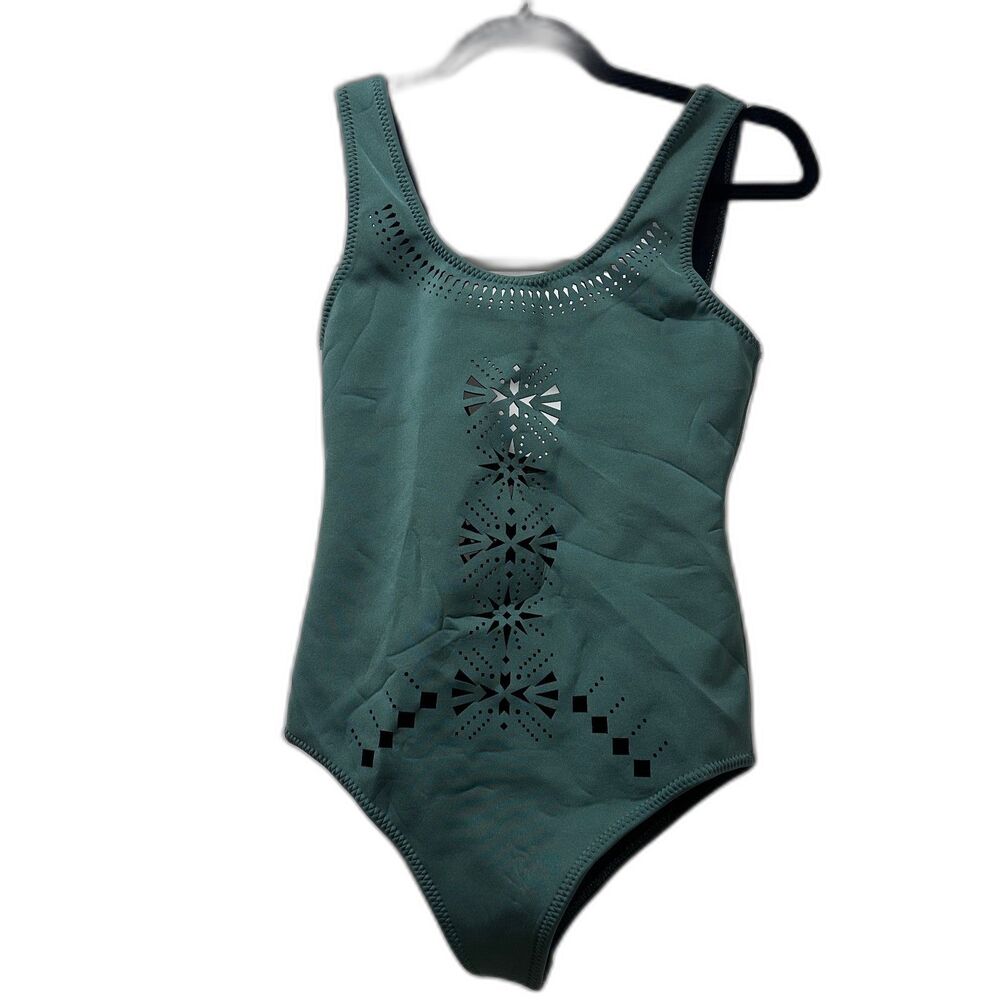 Amuse Society Green Lasercut One Piece Neoprene Bathing Suit